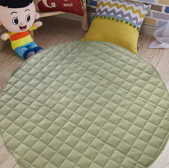 Babyspiel-Steppmatte, Krabbelmatte für Kidsbaby, runde Spielzeugmatte für Wohnzimmer, doppelseitiges PU-Leder 