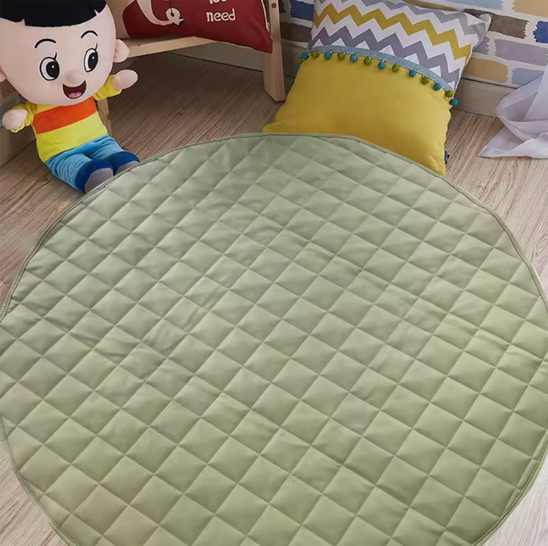 Babyspiel-Steppmatte, Krabbelmatte für Kidsbaby, runde Spielzeugmatte für Wohnzimmer, doppelseitiges PU-Leder 
